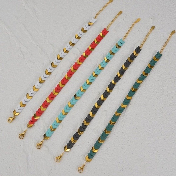 Chevron Chic 14K Gold Plated Bracelets White, Red, Teal, Black, Green NEW - Picture 1 of 4